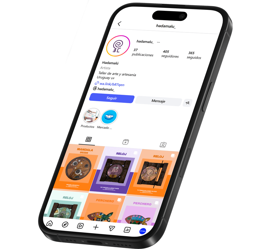 Mockup de iPhone mostrando el perfil de Instagram de Hadamalu
